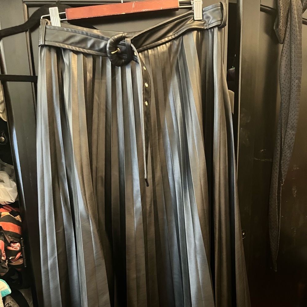 Zara Pleather Pleated MIDI Skirt